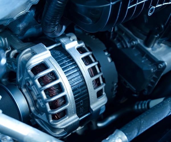 Picture of an alternator in an engine bay