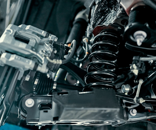 close up of a vehicle's suspension system