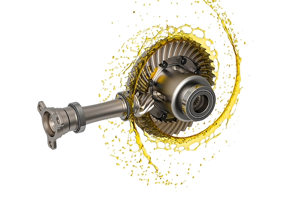 Differential gear on isolated white background covered in differential fluid